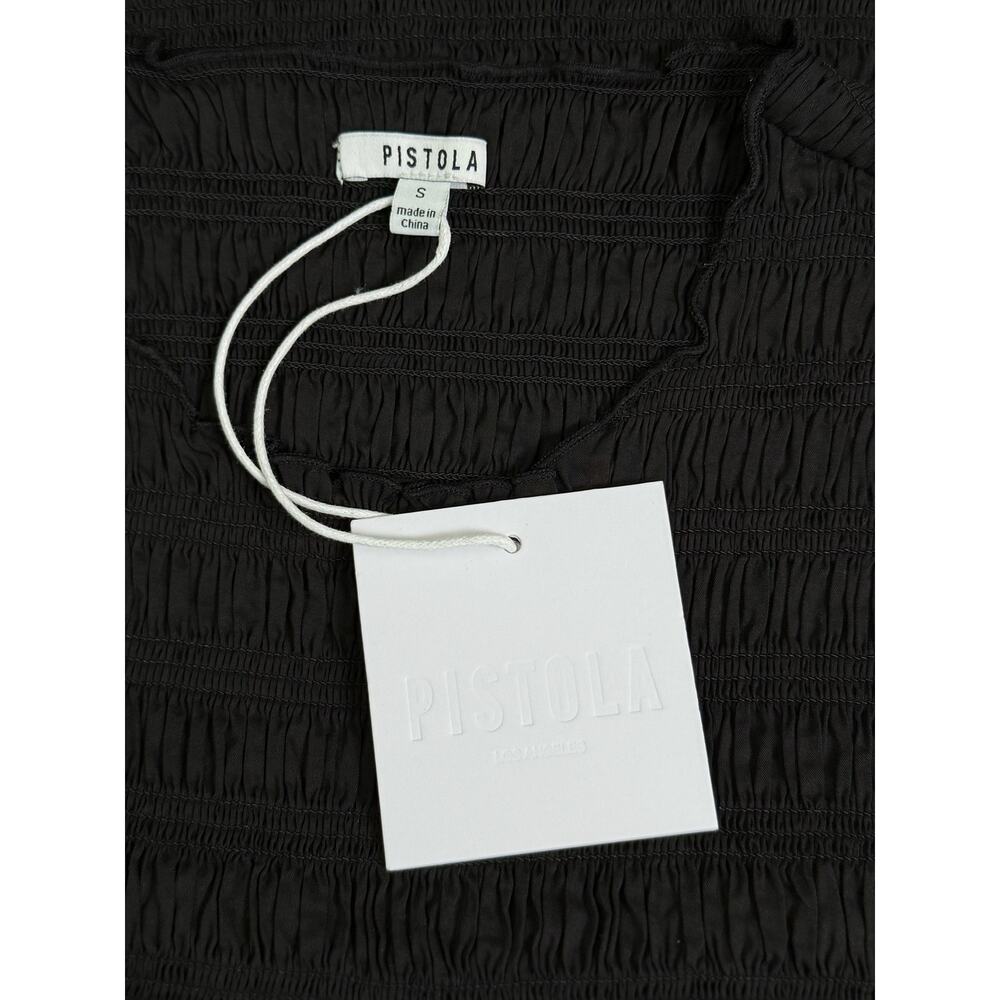 NWT Pistola Phoebe Crew Neck Ruffle Hem Smocked Sleeveless Tank Top Black Small - Picture 5 of 7